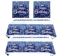 GHKJOK Royal Blue Glitter Birthday Tableware Set - Elegant Blue Happy Birthday Table Cloths & Napkins - 54 x 71 Inch Waterproof Tablecloth for Adults Men Women Party Decorations