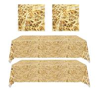 GHKJOK Rustic Party Tablecloth and Napkin Set - 2PCS Straw Print Disposable Table Covers with 20 Paper Napkins for Western Birthday, Farm, Barn, BBQ, Picnic or Cowboy Baby Shower