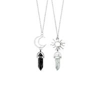 GHKJOK Silver-Tone Crystal Sun and Moon Necklace Set for Women - Celestial Pendants with Black and White Stones, Delicate Layering Chains for Elegant Gothic Style Jewellery, Gift in Presentation Box