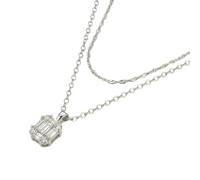 GHKJOK Silver Tone Layered Necklaces for Women - Double Chain with Square Cubic Zirconia Pendant, Twisted Rope & Cable Link Adjustable Choker, Dainty Aesthetic Jewellery Gift, Gift Box Included