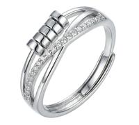GHKJOK Silver Tone Spinner Ring for Women - Adjustable Open Band with Rotating Beads, Unique Interactive Thumb Ring, Fashion Jewelry Gift for Teen Girls (Silver)