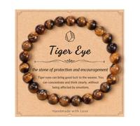 GHKJOK Tiger Eye Stretch Bracelet For Focus & Clarity - Handmade Elastic Beaded Natural Stone Crystal Jewellery For Men & Women, Polished Round Beads with Golden Brown Banding for Meditation & Gifts