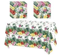 GHKJOK Tropical Monstera Hibiscus Floral Plastic Table Cover - Rectangular Indoor Outdoor Party Tablecloth with Hawaiian Luau Beach Theme for Birthday Wedding Baby Shower Fiesta Decorations