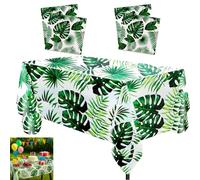 GHKJOK Tropical Palm Leaves Tablecloth Set - 2 Disposable 54x108 Inch Table Covers with 20 Matching Napkins | Waterproof Picnic, Pool Party, BBQ, Birthday & Summer Event Decorations