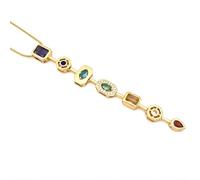 GHKJOK Women's Gold-Tone Geometric Necklace, Vertical Pendant with 7 Stones | Mixed-shape settings in purple, dark blue, light blue, green, champagne, clear and red, suited to simple tops and dresses