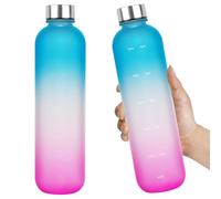 GHKLNY 32 oz Water Bottle,Water Bottles With Time Maker,Daily Water Intake Bottle Motivational Water Bottles With Times To Drink for Gym Fitness Workout Travel (Gradient Blue Pink, 32 OZ)