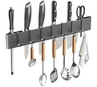 GHKLNY Knife Holder for Wall Mount-Knife Strips with Hooks Stainless Steel Wall Knife Rack-Knife Block-Knife Rack-Utensil Hanger-Kitchen Utensil Holder (Grey, 40 CM+7 Hooks)