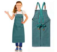 GHKLNY Unisex Aprons with Large Pockets,Cotton Canvas Cross Back Heavy Duty Adjustable Work Apron,Size Kids to Adult, Emerald Green, Adult
