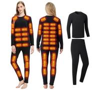 GHKWXUE Winter Women heated thermal underwear Set USB Constant Temperature 28 Zone intelligent Heated thermals top and bottom set,Suitable for cold winter thermal underwear for skiing&Black/S