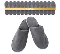 Ghligna 15 Pairs Hotel Slippers Grey Coral Fleece Disposable Thick Sole | Spa Slippers, Bathroom Slippers, Guest Slippers, Travel Slippers with 14mm EVA Non Slip Sole for Home, Hotel, Spa & Guests