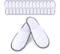 Ghligna 15 Pairs Hotel Slippers White Coral Fleece Disposable Thick Sole | Spa Slippers, Bathroom Slippers, Guest Slippers, Travel Slippers with 14mm EVA Non Slip Sole for Home, Hotel, Spa & Guests