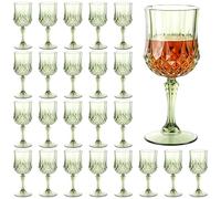 Ghligna 24 Pack Wine Glasses, 220ml Green Wine Glass with Stem, Plastic Glasses Reusable Drinking Drinks Cups for Weddings, Christmas, Parties, New Year & Picnic