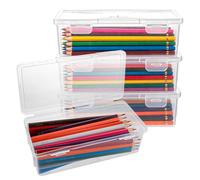 Ghligna Pack of 8 Storage Boxes with Snap Lid, 19 x 9.5 x 6 cm Pen Organiser, Storage Box with Lid, Plastic Box with Lid, Transparent Pen Box, Pen Box for Puzzle, Lego