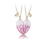Ghloyza BFF Necklace for 2 Girls Friendship Necklace Best Friend Necklaces Friendship Gifts for Women Heart Matching Gifts for Bestie Gift Jewellery for Women Christmas Birthday Gift (Sequin Pink)