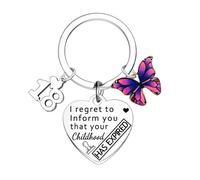 Ghloyza Birthday Keyring Sweet Birthday Gifts for Women Men 16th 18th 30th - 60th Happy Birthday Jewelry Butterfly Charm Keyring Funny Gifts for Birthday Present for Family Friends (18th)