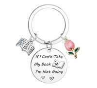 Ghloyza Book Lover Gift for Women men Bookworm Keyring Bibliophile Gifts Reader Writers Librarian Books Club Gift for Readers If I Can't Take My Book I'm Not Going Keyring