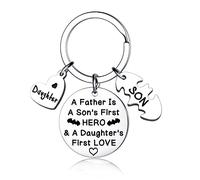 Ghloyza Dad Keyring - Father's Day Gift From Daughter Son - First Hero Daddy Papa Birthday Present - Best Dad Ever Key Chain (Silver)