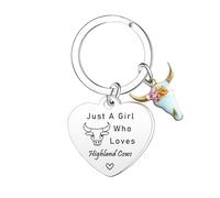 Ghloyza Funny Highland Cow Keyring Highland Cow Lover Gift for Women Girls Just A Girl Who Loves Highland Cows Keychain Animal Lover Gift Keychains