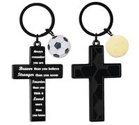 Ghloyza Soccer Cross Keyrings for Men Inspirational Gifts for Men Bible Verse Keyrings Cross Stainless Steel Keyring Soccer Sports Gift Football Gift for Mens Football Coach Appreciation Gift