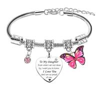 Ghloyza To My Daughter Charm Bracelet Gifts I Love Gifts for Daughter Christmas Birthday Gifts from Mum Dad Heart Rhinestones Butterfly Bracelets for Daughter Butterflies Stuff Jewellery Gifts