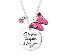 Ghloyza To My Daughter Necklace I Love You Gifts for Daughter Gifts from Mum Daughter Birthday Gifts Christmas Graduation Gifts for Daughter Butterflies Charm Necklace Jewellry