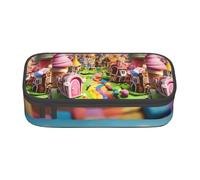 ghnnmg Candy Land Print Large Capacity Compartment Pencil Case, Zipper Stationery Storage Bag for Unisex