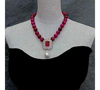 GHNQBAHID 14mm Fuchsia Tiger Eye Necklace 16x26mm Cubic Zirconia Pave White Shell Pearl Pendant For Women Jewelry
