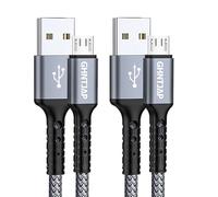 GHNTJAP Micro USB Cable, 2 x 2 m, Micro USB Charging Cable, Nylon Charging Cable for Android Phones Compatible with Galaxy S7 S6 S5 Huawei P Smart Nokia Kindle PS4 Controller etc. - Grey