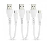 GHNTJAP USB C Charger Cable 15CM 3Pack,Short USB A to USB C Cable,3A Fast Charging Phone Charger Lead for iPhone 17/16/15,Galaxy S25,Huawei,Pixel-(White)