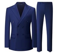 GHNXCY Nine Colors Men Suits 2 Piece Double Breasted Tuxedo Colored Formal Suits for Men, Dark Blue, L