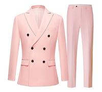 GHNXCY Nine Colors Men Suits 2 Piece Double Breasted Tuxedo Colored Formal Suits for Men, Pink, XS