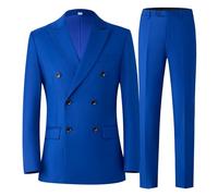 GHNXCY Nine Colors Men Suits 2 Piece Double Breasted Tuxedo Colored Formal Suits for Men, Royal Blue, L