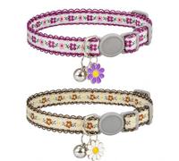 GHOBROFY 2 Pack Adjustable Breakaway Daisy Flower Woven Lace Cat Collars