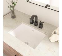 17 Inch Undermount Bathroom Sink - GhomeG 17"x12" White Rectangle Porcelain Ceramic Vanity Sink with Overflow, Under Counter Lavatory Basin