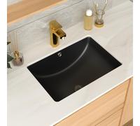 GHOMEG Undermount Bathroom Sink 20 x 14 inch Black Vessel Sink Rectangular Modern Ceramic Rectangle Vanity Art Basin with Overflow