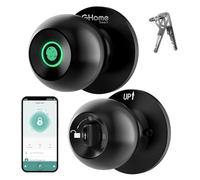 GHome Smart Fingerprint Door Lock, 3 in 1 Smart Door Knob with App Control & Key & Keyless Thumbprint Entry, Type-C Port Emergency Charging, Biometric Lock Great for Bedroom, Apartment, Office (Black)