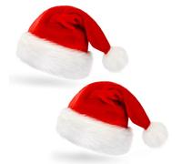 GHONLZIN 2Pcs Luxury Father Santa Hats, Unisex Christmas Hats with Soft Velvet and Comfort Classic Fur Pompom for Kids, Christmas Party Supplies