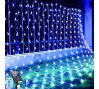 GHONLZIN LED Solar Net Light, 2Mx3M Mesh Fairy String Lights, 192 LEDs 8 Modes Weatherproof Outdoor Net Lights Wrap Christmas Tree with Remote for Garden Balcony Fence Backyard Decor (2-3M-Blue)
