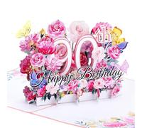 Ghope 90th Birthday Card, 3D Pop Up Card for 90 Anniversary, Pop Up Birthday Greeting Cards Flower with Envelope for Women Moms Wife Men Friends Romance Gift Card