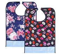 Ghopy 2Pcs Adult Bibs 25.6X17.8'' Waterproof Mealtime Bib Clothing Protector Adult Disability Washable Reusable Aid Bibs for Eating Dining Bibs with Crumb Catcher for Seniors Elderly Disabled Patient