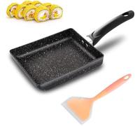 Ghopy Non-Stick Tamagoyaki Pan, Japanese Omelette Pan Set with Silicone Spatula, Dishwasher Safe, Square Japanese Tamagoyaki Egg Roll Cooking Pan for Crepes, Omelette, Fried Eggs