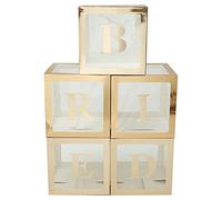 Ghopy Rose Gold BRIDE Bal BRIDE Balloon Boxes Set,Bridal Shower Decorations Balloon Box Transparent Block Boxes with Letters and Sticker for Wedding Anniversary Bachelorette Party Decoration(Golden)