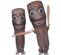 Ghorkivex Inflatable Tung Costume Halloween Funny italian Wooden Stick Man costume sahur Inflatable costume with Stick, Brown, child