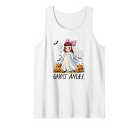 Ghost Angel Halloween Bow Veil Pumpkins Bats and Spider Fun Tank Top