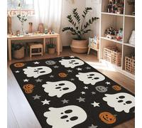 Ghost Area Rug, Halloween Fanciful Pumpkin Star Halloween Black Non-Slip Home Indoor Pattern Carpets Non Shedding Rugs for Living Room Bedroom Classroom College Dorm Decor 4' X 6'