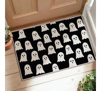 Ghost Area Rug, Halloween Fun Black White Halloween Black Non-Slip Backing Indoor Doormat Accents Rug Non Shedding Bathroom Bedside Entryway Door Decor 2' X 3'
