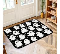 Ghost Area Rug, Halloween Playful Bat Face Halloween Black Non-Slip Edge Binding Doormat Throw Rug Rectangle Bathroom Entryway Kitchen Bedside Decor 2' X 3'