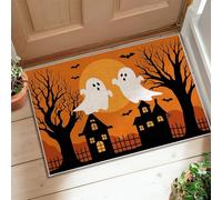 Ghost Area Rug, Halloween Spooky Tree House Halloween Orange Low Pile Soft Doormat Throw Rug Stain Resistant Entryway Bathroom Laundry Room Decor 2' X 3'