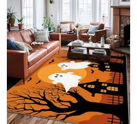 Ghost Area Rug, Halloween Spooky Tree House Halloween Orange Non-Slip Backing Soft Rectangle Carpet Stain Resistant Rugs for Living Room Bedroom College Dorm Kitchen Decor 6' X 9'