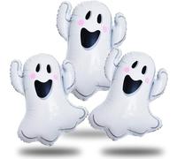 Ghost Balloons Set, XXL White Smiley Face Shaped Mylar Foil Balloons, Large Halloween Decor Kit for Kids Horror Theme Trick or Treat Party Decorations Supplies